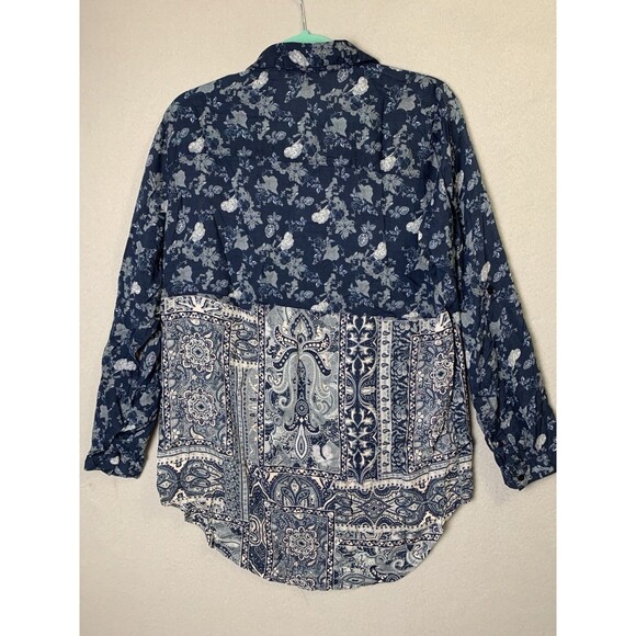 🌻2 for $20🌻Soft Surroundings Shirt Woman 1X Blue Floral Paisley Hi-Lo Button Up - Picture 2 of 7